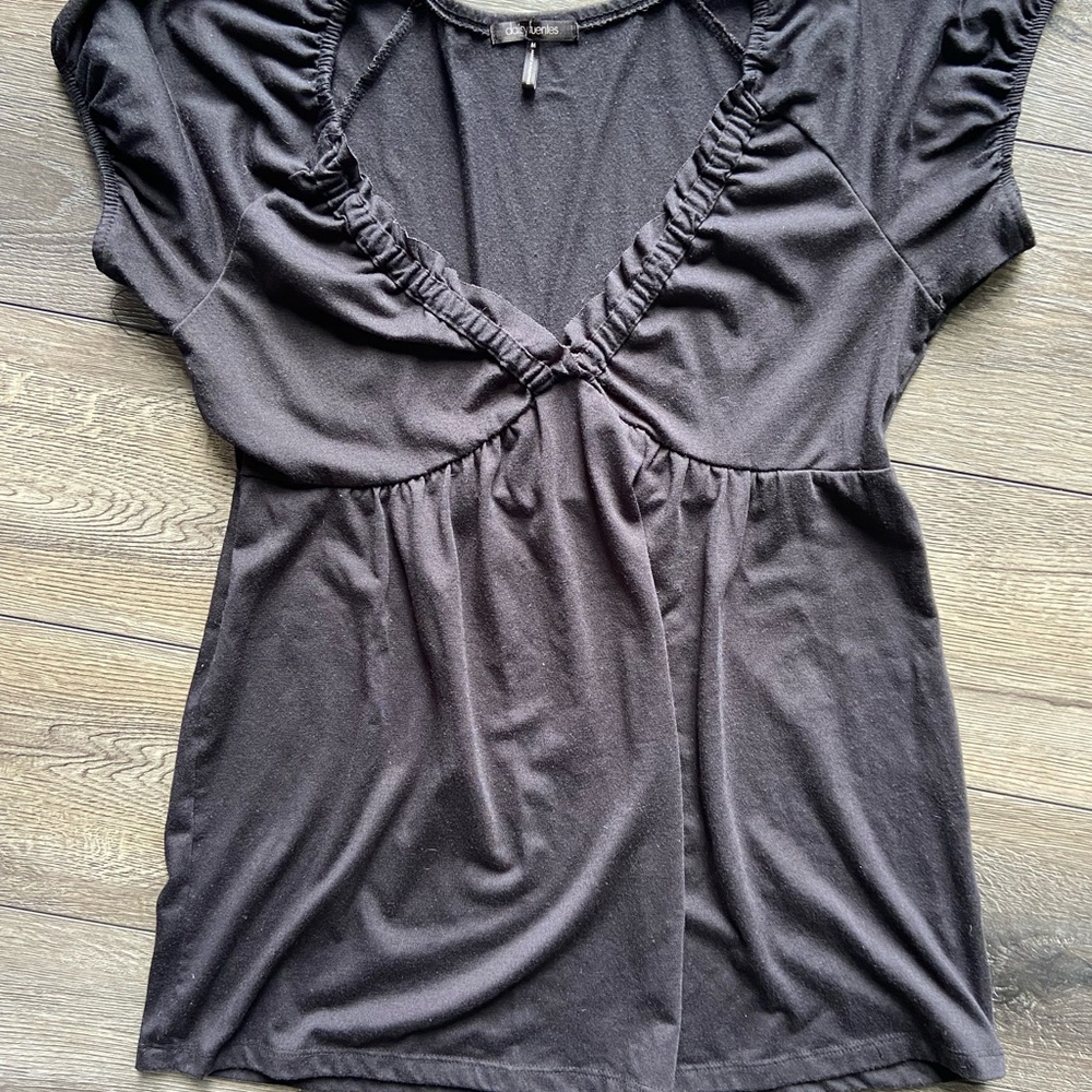 Daisy Fuentes Low Cut Black Blouse